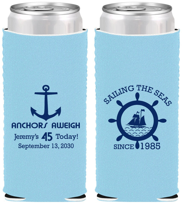 Custom Birthday Neoprene Slim Can Coolers - 45th Nautical | 20023