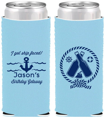 Custom Birthday Neoprene Slim Can Coolers - Ship Faced Nautical | 20024