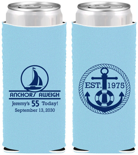 Custom Birthday Neoprene Slim Can Coolers - 55th Nautical | 20025