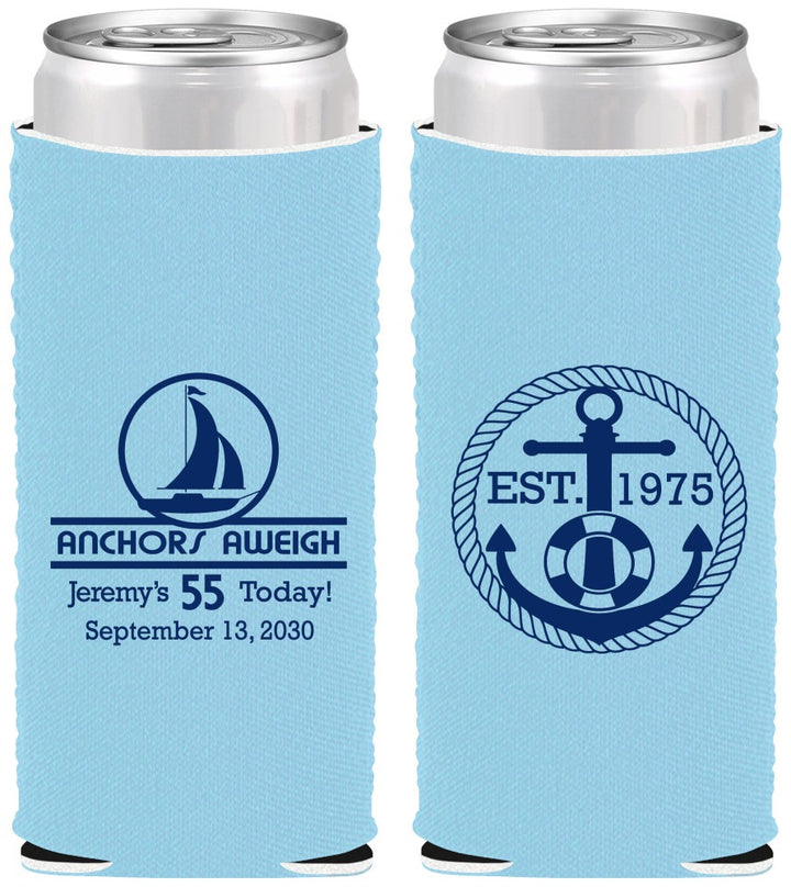 Custom Birthday Neoprene Slim Can Coolers - 55th Nautical | 20025