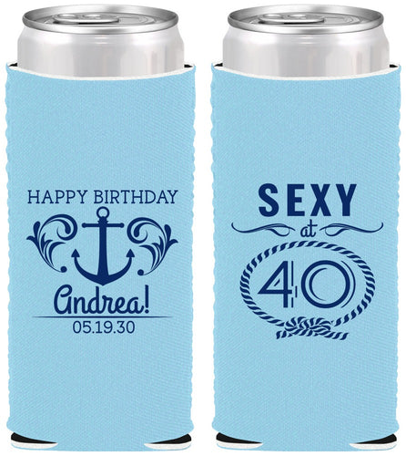 Custom Birthday Neoprene Slim Can Coolers - Sexy At 40 | 20027