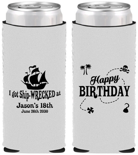 Custom Birthday Neoprene Slim Can Coolers - 18th Shipwrecked | 20028