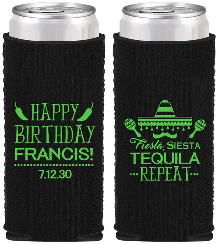Custom Birthday Neoprene Slim Can Coolers - Fiesta Siesta Tequila | 20030