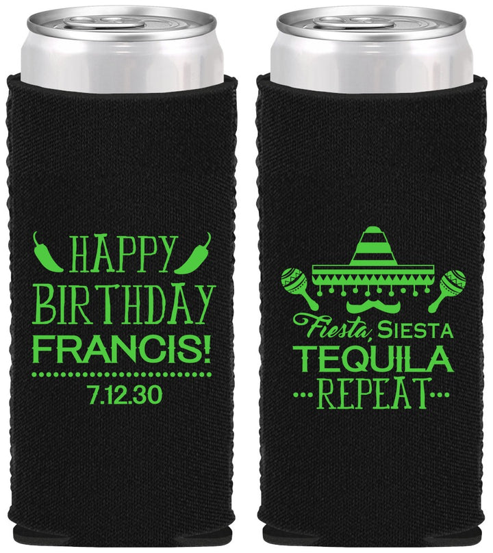 Custom Birthday Neoprene Slim Can Coolers - Fiesta Siesta Tequila | 20030