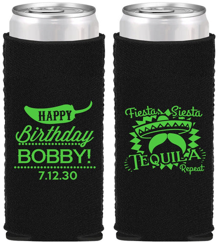 Custom Birthday Neoprene Slim Can Coolers - Fiesta Siesta Tequila | 20032
