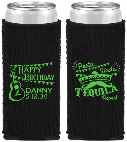 Custom Birthday Neoprene Slim Can Coolers - Fiesta Siesta Tequila | 20033