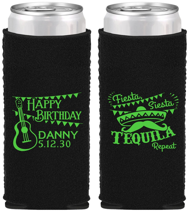 Custom Birthday Neoprene Slim Can Coolers - Fiesta Siesta Tequila | 20033
