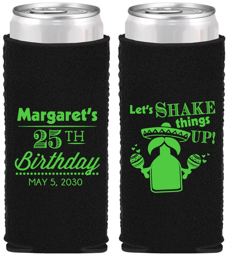 Custom Birthday Neoprene Slim Can Coolers - 25th Fiesta | 20035