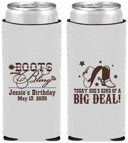 Custom Birthday Neoprene Slim Can Coolers - Boots And Bling | 20038
