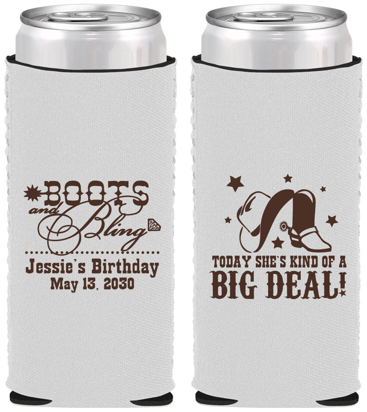 Custom Birthday Neoprene Slim Can Coolers - Boots And Bling | 20038