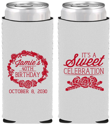 Custom Birthday Neoprene Slim Can Coolers - 40th | 20040