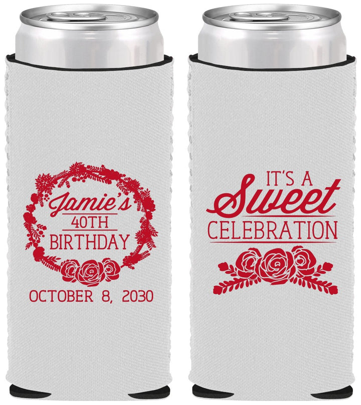 Custom Birthday Neoprene Slim Can Coolers - 40th | 20040