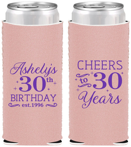 Custom Birthday Neoprene Slim Can Coolers - Cheers To 30 Years | 20041