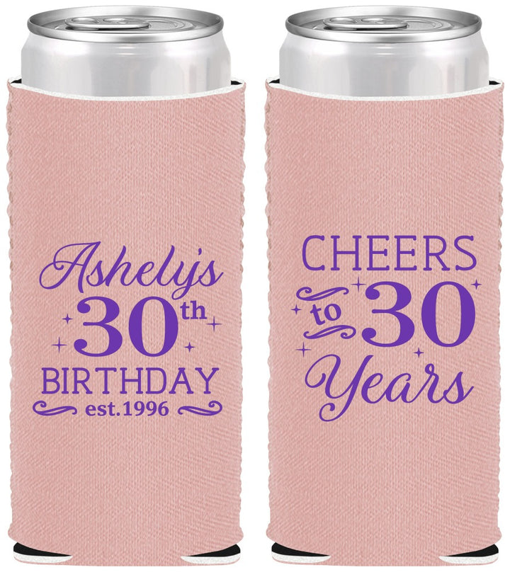 Custom Birthday Neoprene Slim Can Coolers - Cheers To 30 Years | 20041