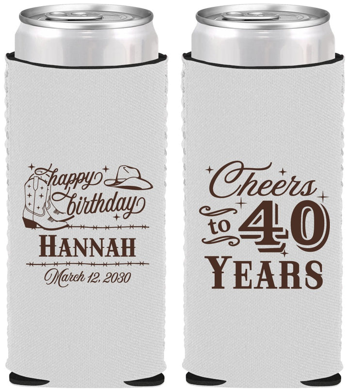 Custom Birthday Neoprene Slim Can Coolers - 40th | 20042