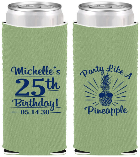 Custom Birthday Neoprene Slim Can Coolers - 25th Pineapple | 20043