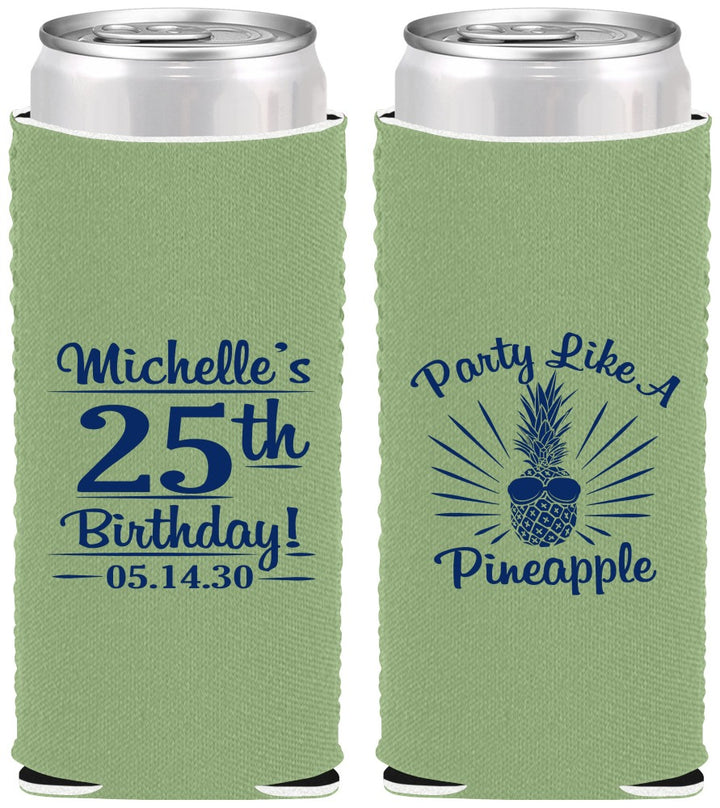 Custom Birthday Neoprene Slim Can Coolers - 25th Pineapple | 20043