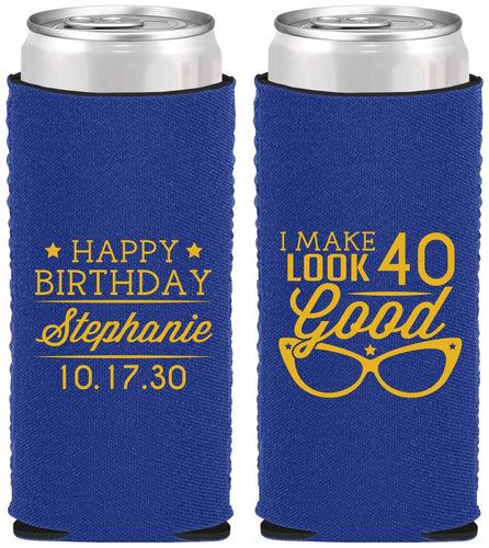 Custom Birthday Neoprene Slim Can Coolers - 40th | 20048