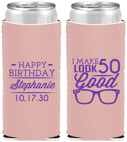 Custom Birthday Neoprene Slim Can Coolers - 50th | 20049
