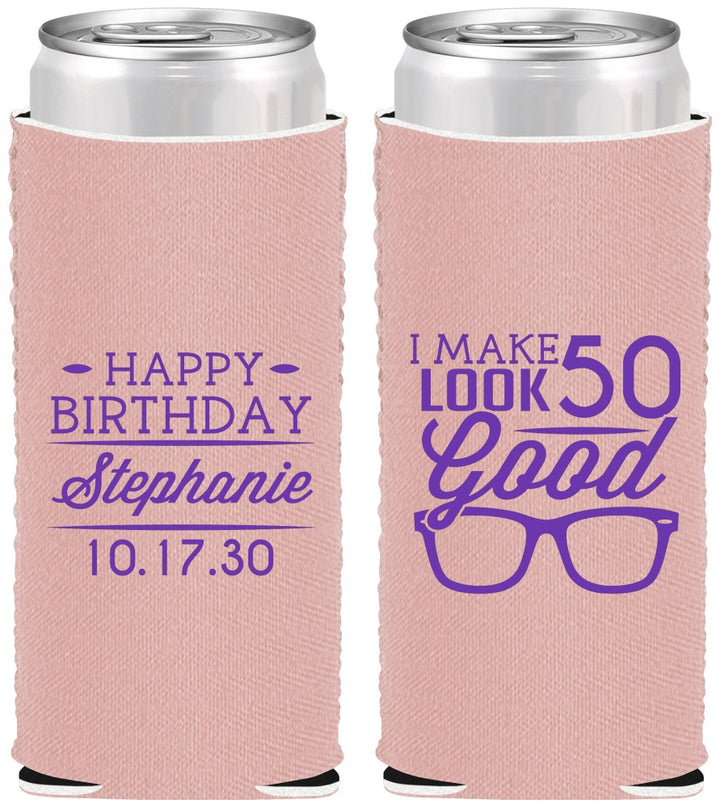 Custom Birthday Neoprene Slim Can Coolers - 50th | 20049
