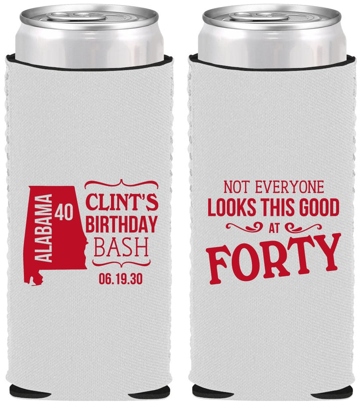 Custom Birthday Neoprene Slim Can Coolers - 40th | 20050