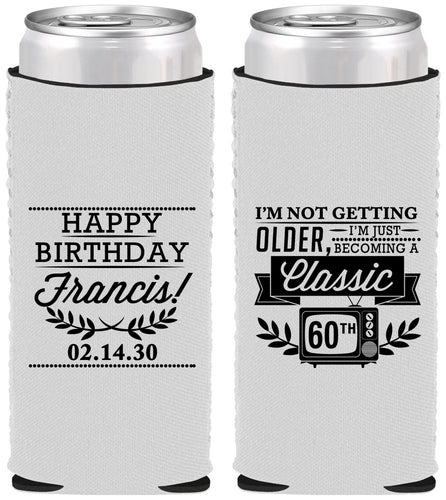 Custom Birthday Neoprene Slim Can Coolers - 60th Classic Tv | 20057