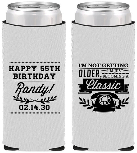 Custom Birthday Neoprene Slim Can Coolers - 55th Classic Phone | 20058