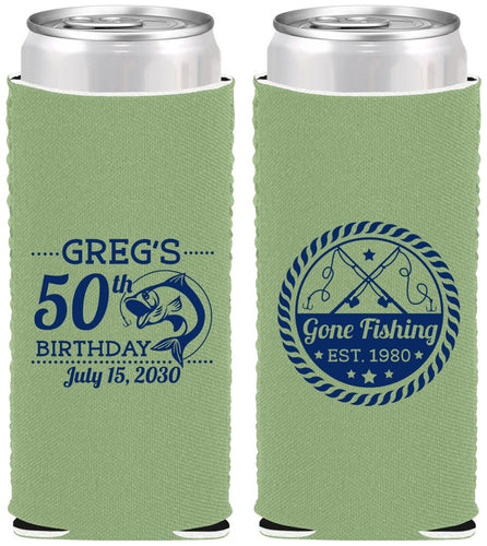 Custom Birthday Neoprene Slim Can Coolers - 50th Nautical | 20065