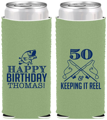 Custom Birthday Neoprene Slim Can Coolers - 50th Keeping It Reel | 20066