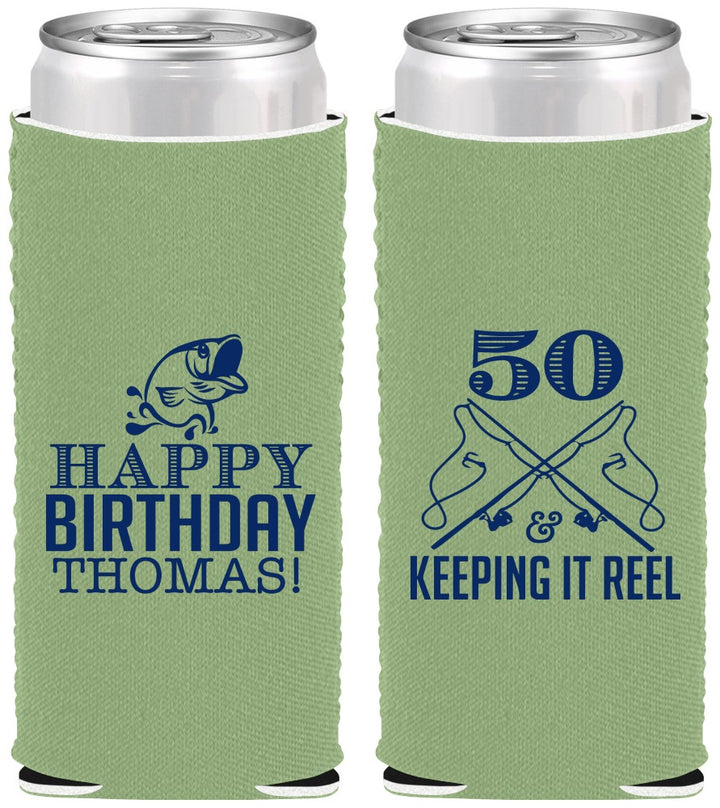 Custom Birthday Neoprene Slim Can Coolers - 50th Keeping It Reel | 20066