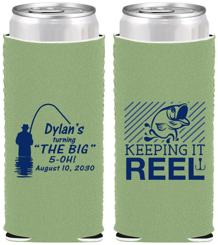 Custom Birthday Neoprene Slim Can Coolers - 50th Keeping It Reel | 20067