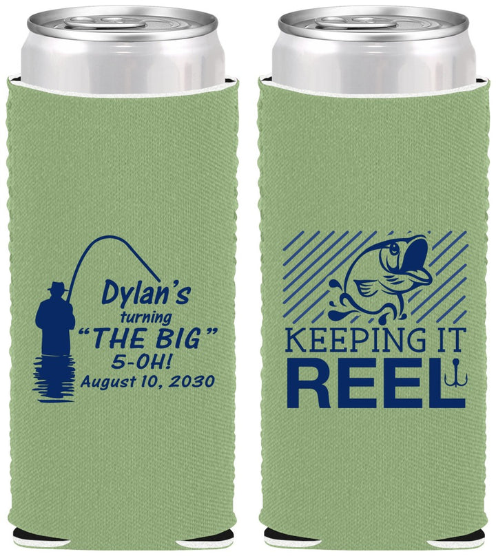 Custom Birthday Neoprene Slim Can Coolers - 50th Keeping It Reel | 20067