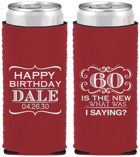 Custom Birthday Neoprene Slim Can Coolers - 60th | 20070