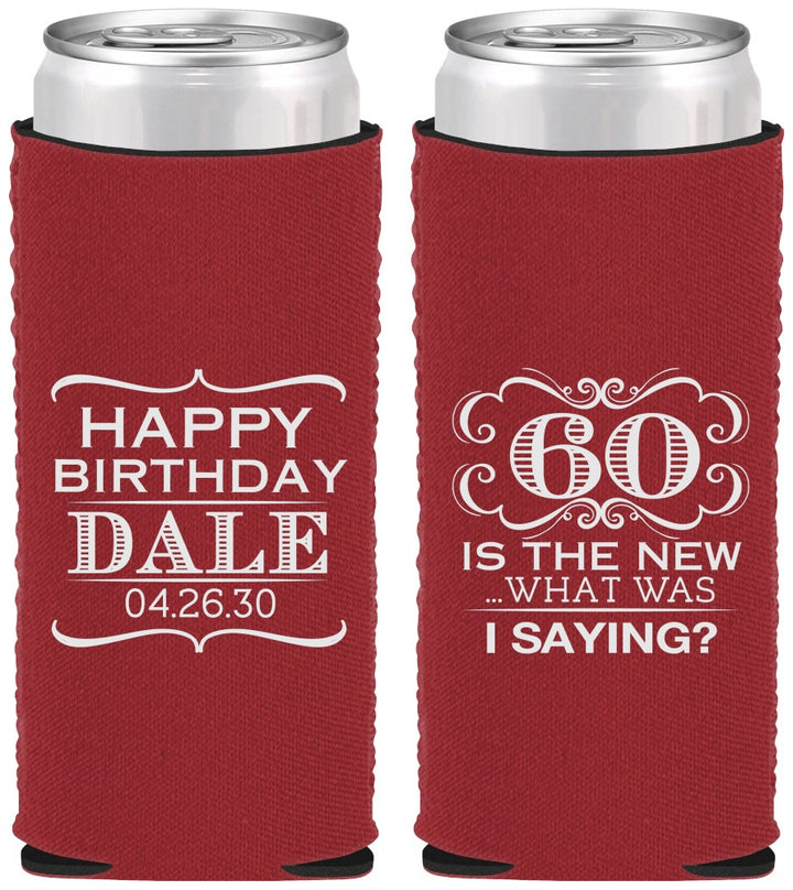 Custom Birthday Neoprene Slim Can Coolers - 60th | 20070