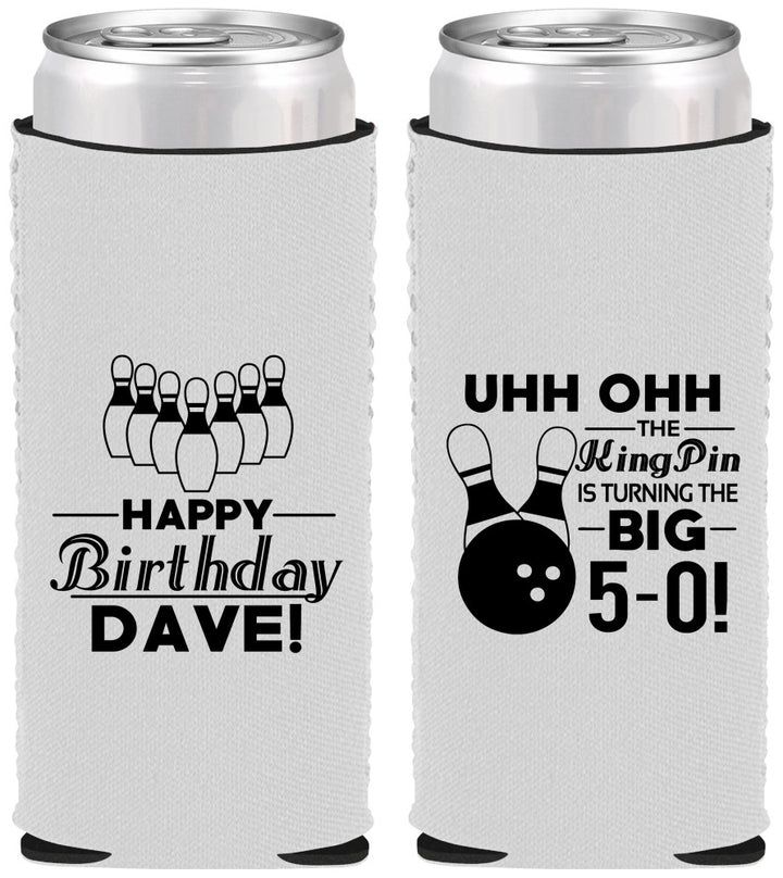 Custom Birthday Neoprene Slim Can Coolers - 50th Bowing | 20071