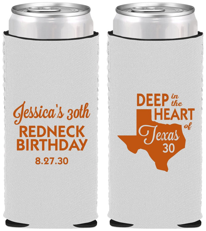 Custom Birthday Neoprene Slim Can Coolers - 30th Redneck Texas | 20072