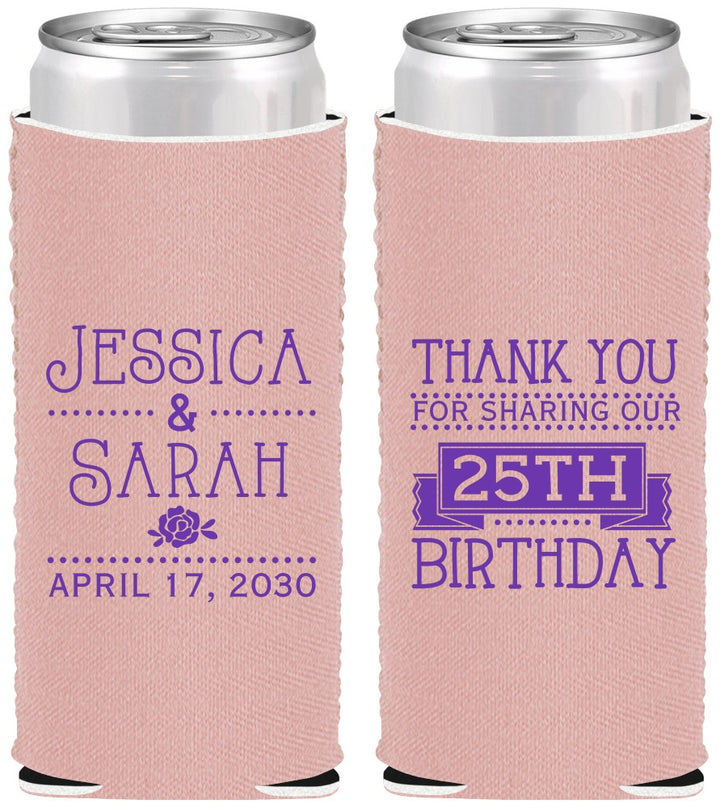 Custom Birthday Neoprene Slim Can Coolers - 25th | 20075