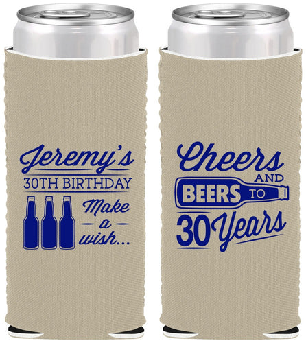 Custom Birthday Neoprene Slim Can Coolers - Cheers Beers To 30 Years | 20076