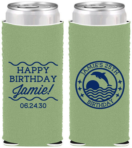 Custom Birthday Neoprene Slim Can Coolers - 25th Dolphins | 20077
