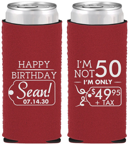 Custom Birthday Neoprene Slim Can Coolers - 50th | 20080