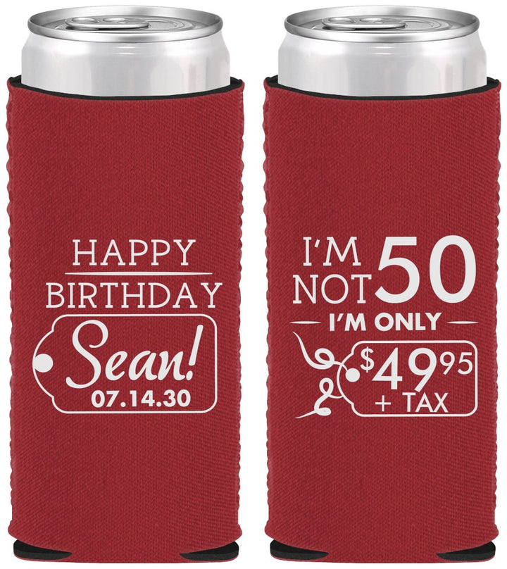 Custom Birthday Neoprene Slim Can Coolers - 50th | 20080