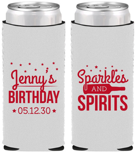 Custom Birthday Neoprene Slim Can Coolers - Sparkles Spirits | 20083