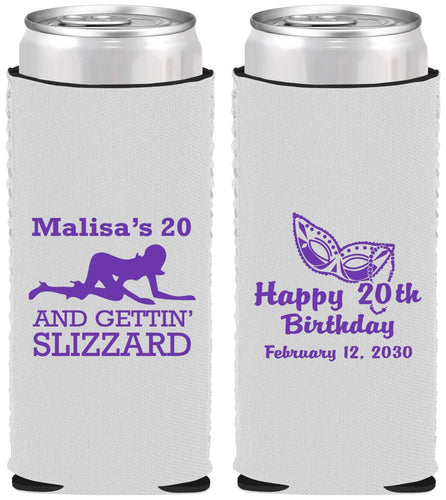 Custom Birthday Neoprene Slim Can Coolers - 20th Mardi Gras | 20084