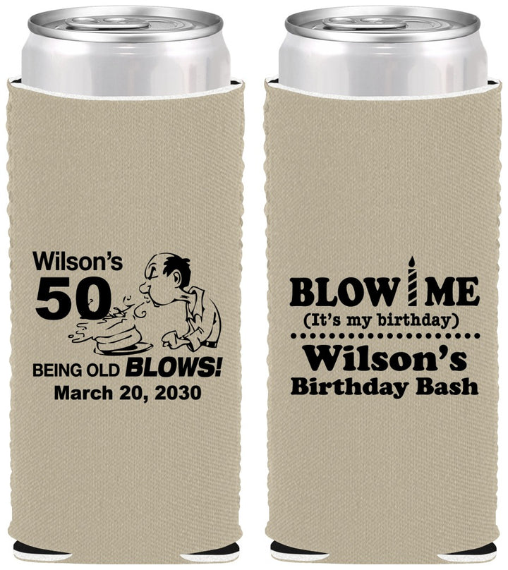 Custom Birthday Neoprene Slim Can Coolers - 50th | 20085