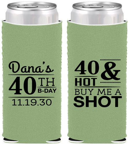Custom Birthday Neoprene Slim Can Coolers - 40th | 20086