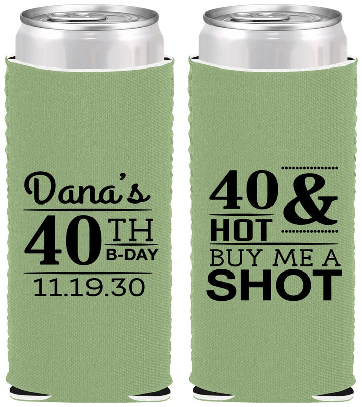 Custom Birthday Neoprene Slim Can Coolers - 40th | 20086