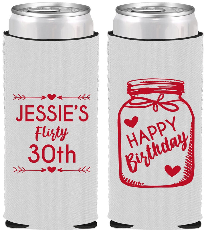 Custom Birthday Neoprene Slim Can Coolers - 30th Flirty At Thirty | 20087