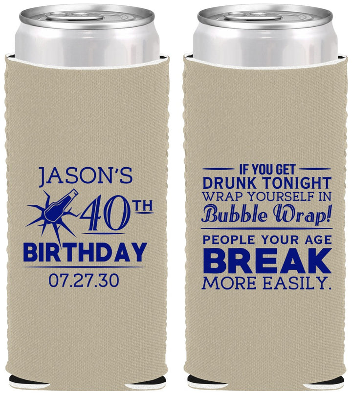 Custom Birthday Neoprene Slim Can Coolers - 40th | 20088