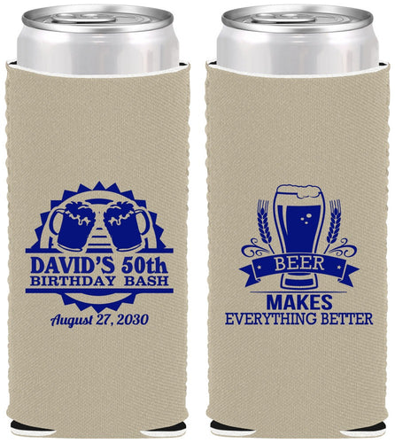 Custom Birthday Neoprene Slim Can Coolers - 50th | 20089