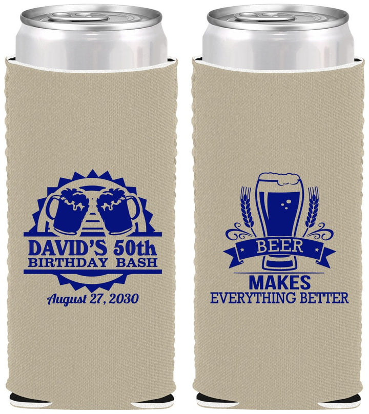 Custom Birthday Neoprene Slim Can Coolers - 50th | 20089